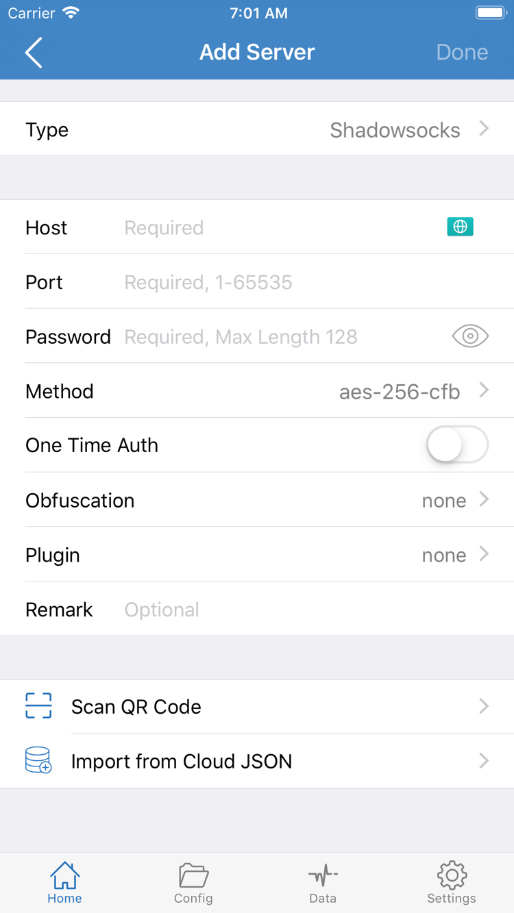 App Store screenshot of Shadowrocket Add Server, showing fields such as Type, Host, Port, Password, and Method